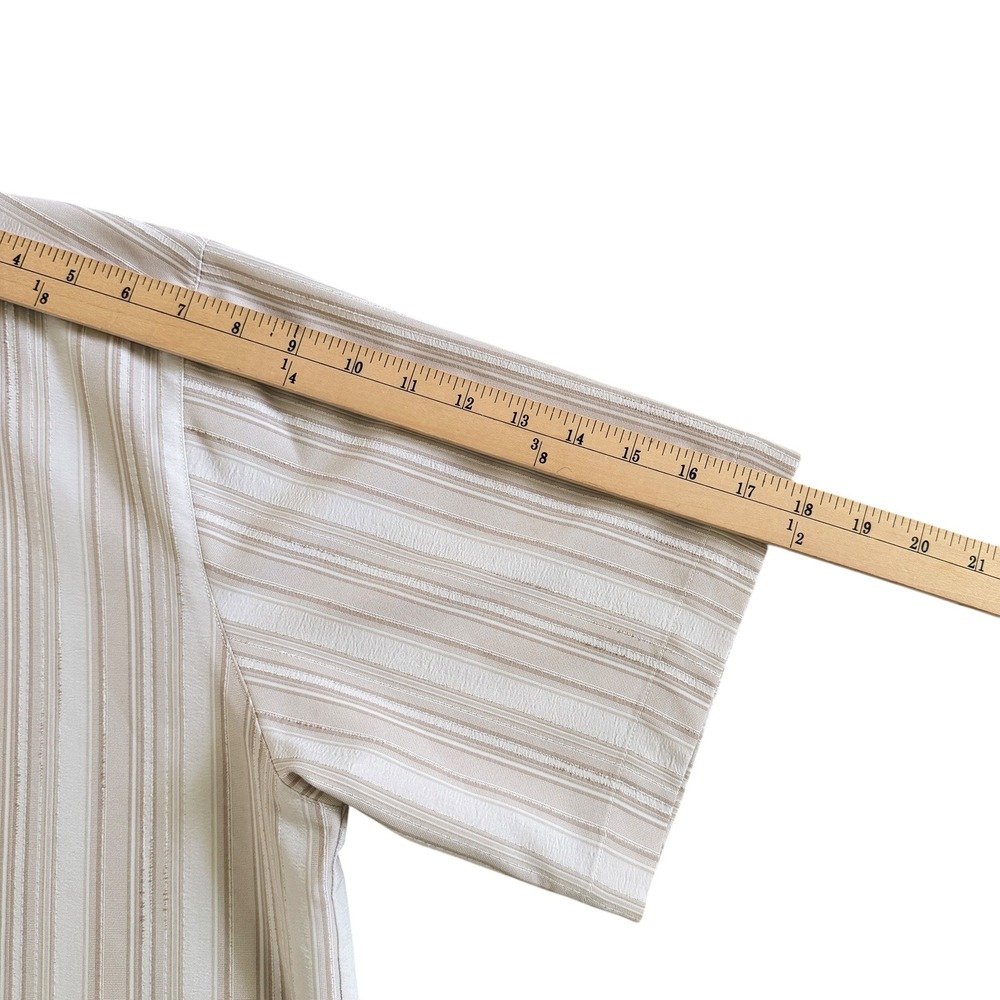 Bassiri Uomo‎ Mens M Tan Striped Microfiber Short Sleeve Button Up Casual Shirt - Picture 8 of 9